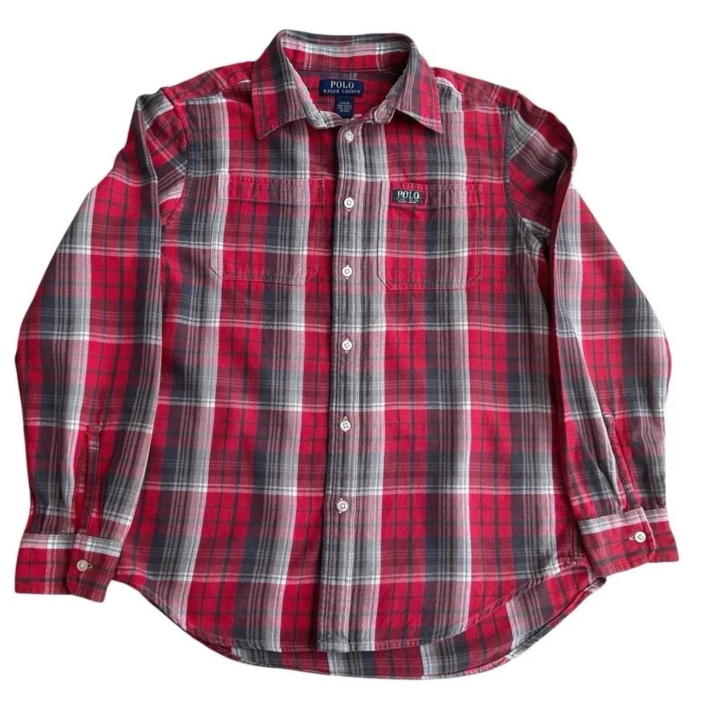 Polo Ralph Lauren Boys Shirt Size L‎ 14-16 Multicolor Plaid Casual Dress